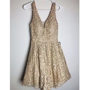 City Studio Beige Sequin Floral Lace Tulle Dress 3